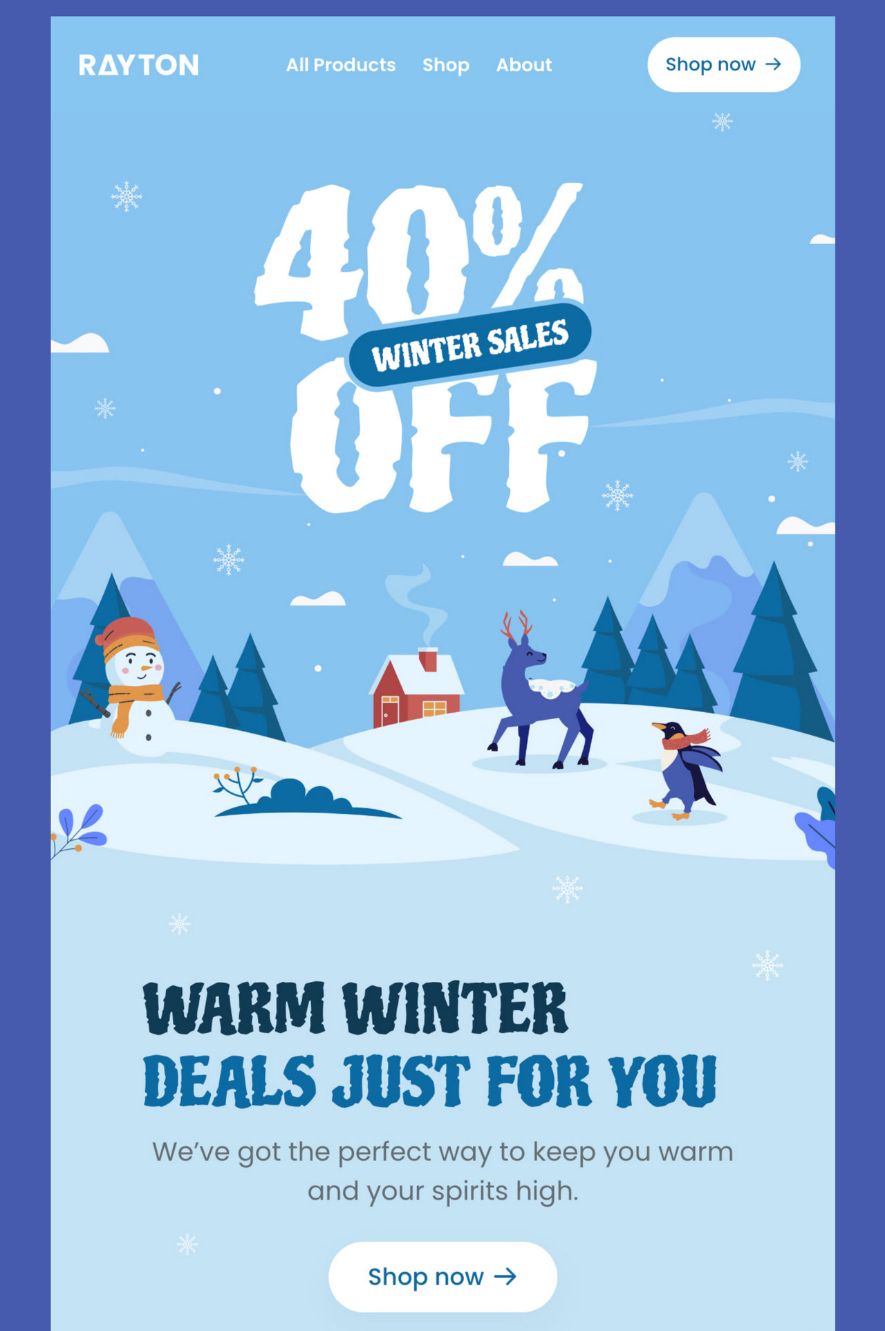 Winter holiday email from Postcards