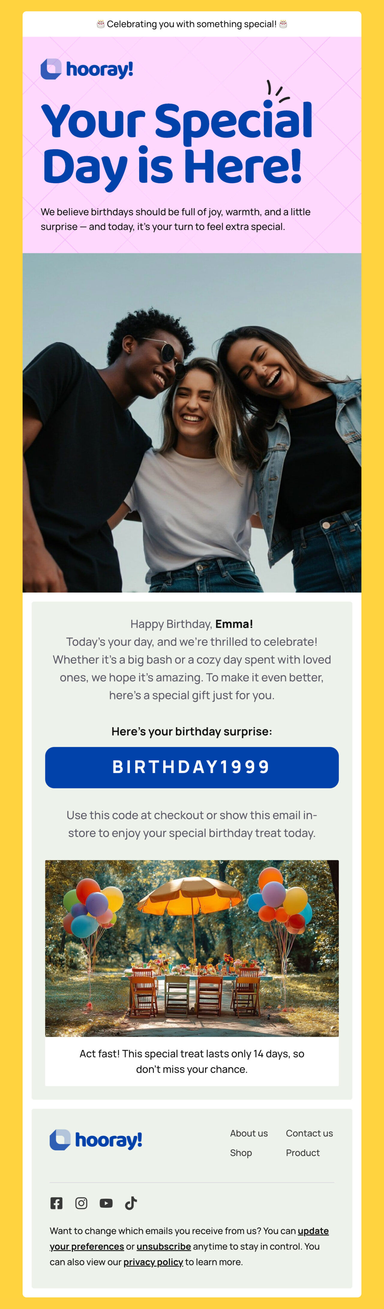 Hooray birthday email template