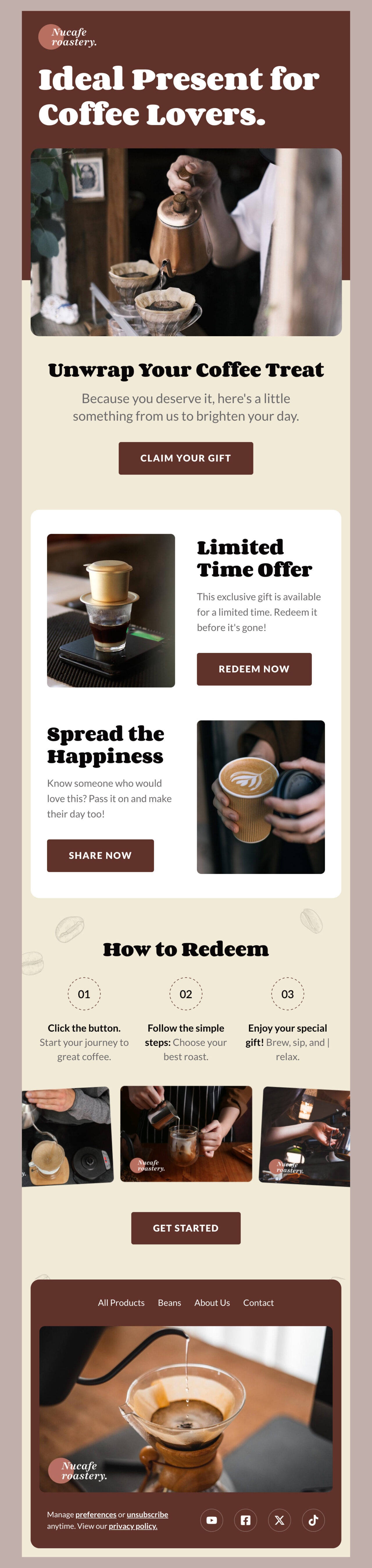 Nucafe Roastery's email newsletter template