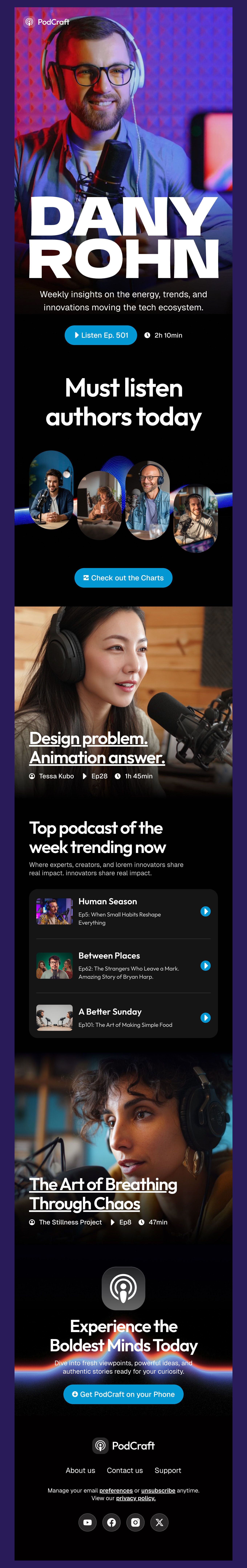 PodCraft – Podcast Discovery & Tech Insight Email Template