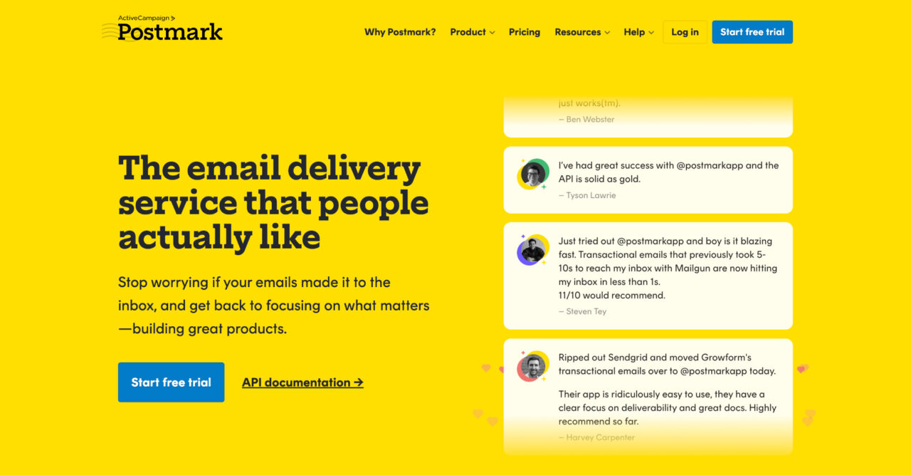 Postmark transactional email product page